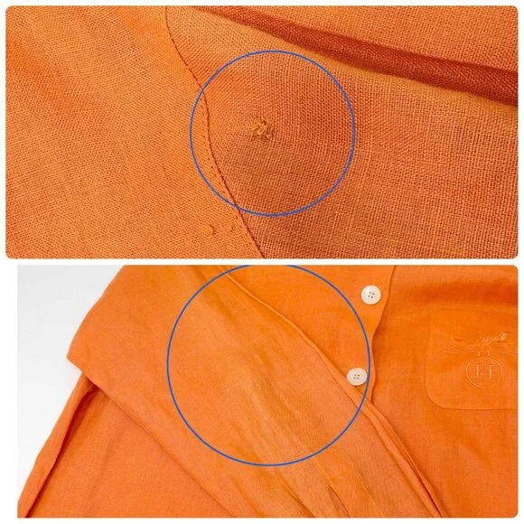 HERMES Vintage H Logo Horse Carriage Embroidery Shirt #36 Orange Button [106322] - Picture 11 of 12
